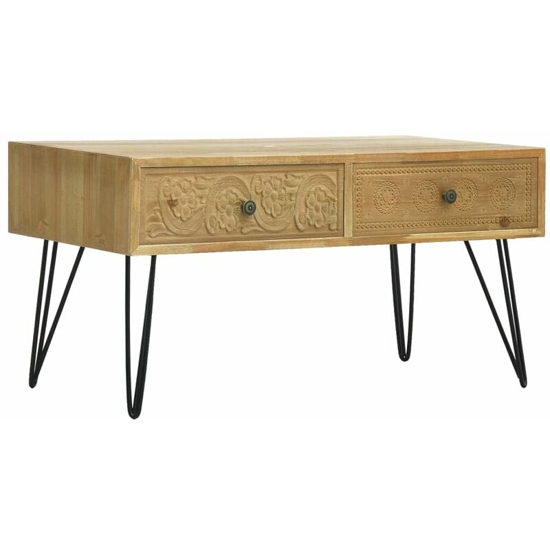 TRUE DEAL Table basse avec 2 tiroirs Marron sculpté 80x40x40,5 cm Bois