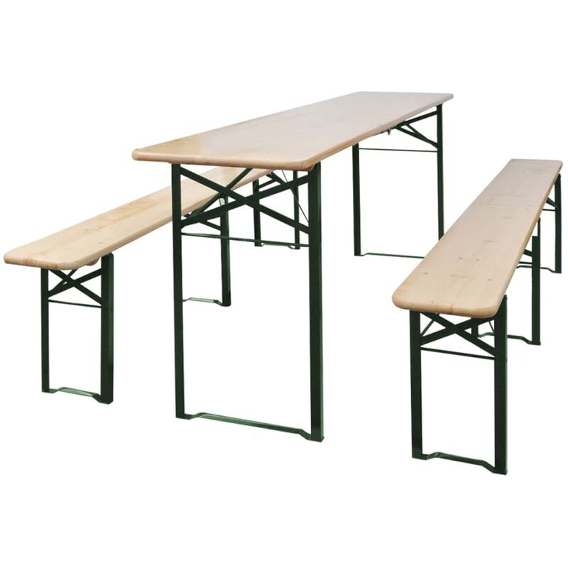 Table de brasserie pliable avec 2 bancs 220 cm Bois de sapin - True Deal