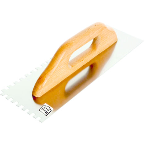 Truelle crantée en acier inoxydable, manche en bois, 580 x 130 mm, dents 8 x 8 mm - E-323-6583