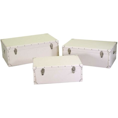 Truhe aus cremefarbenem Kunstleder 1-3 cm80x50h30,5