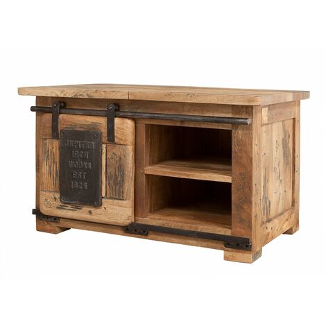 MASSIVMOEBEL24 Truhe Mango 76x51x46 natur lackiert RAILWAY 134