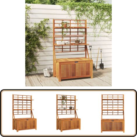 Truhe mit Rankgitter 99x50x160 cm Massivholz Akazie - Gartentruhe - Holztruhe - Akasienholztruhe - Rankgitter - Blumenkästen