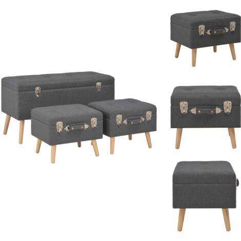 Truhen- & Flurbänke - Living Hocker mit Stauraum 3 Stk. Dunkelgrau Stoff