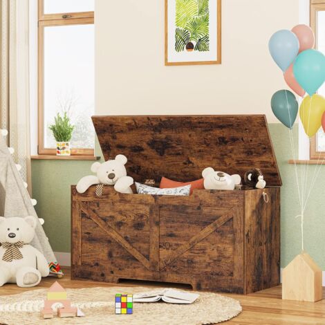 Truhen, Sitzbank mit Stauraum, Spielzeugkiste mit Deckel, Truhenbank, aufbewahrungsbox, 2 Ringen, 100cm, Robust, Stabil, für Kinder, Flur, Wohnzimmer, HOOBRO EBF771CW01