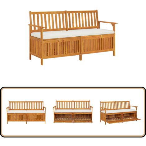 Truhenbank mit Kissen 148 cm Massivholz Akazie - Holzbank - Gartenbank - Akasienholzbank - Outdoor Möbel - Stauraumbank