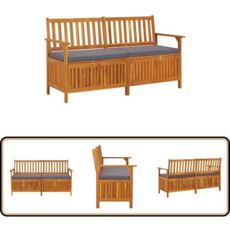 Truhenbank mit Kissen 148 cm Massivholz Akazie - Holzbank - Gartenbank - Akaziengartenmöbel - Outdoor Möbel - Balkonmöbel