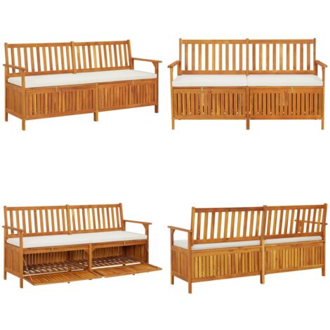 Truhenbank mit Kissen 170 cm Massivholz Akazie - Holzbank - Gartenbank - Akaziengartenmöbel - Outdoor Möbel - Esszimmerstuhl - Home & Living