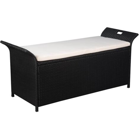 Truhenbank Mit Polster 138 Cm Poly Rattan Schwarz