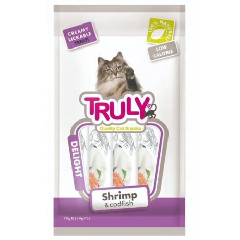 Truly Cat  Snack cremoso para gatos  Paquete de 70 g - Bacalao y gambas