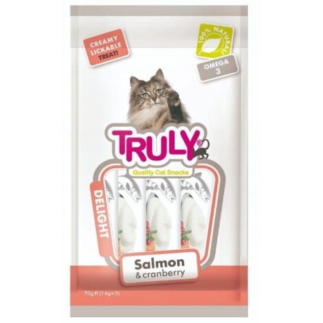 Truly Cat  Snack cremoso per gatti  Confezione da 70 g - Salmone e mirtilli rossi 70 g
