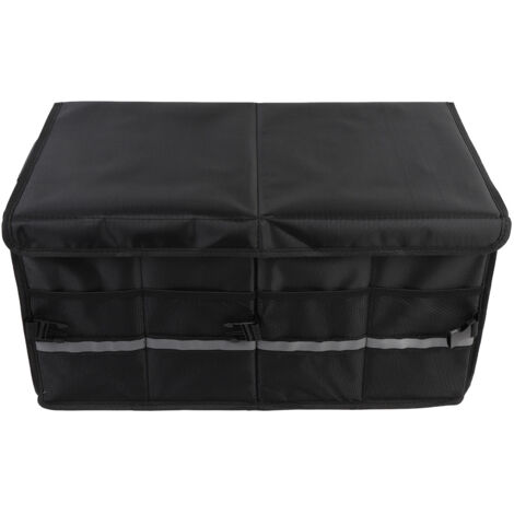Trunk Organizer Large Capacity Multi Compartment Oxford Cloth Waterproofing 55L Foldable Storage Box with Handles for Travel Camping Black Without Lid