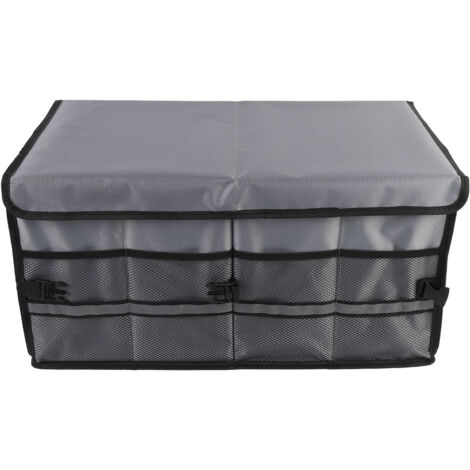 Trunk Organizer Large Capacity Multi Compartment Oxford Cloth Waterproofing 55L Foldable Storage Box with Handles for Travel Camping Grey with Lid