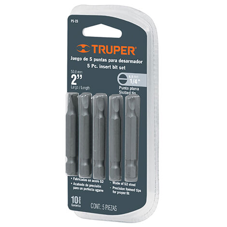 TRUPER P5-24 Juego de puntas de inserción ranuradas de 2 pulgadas, 1/4 pulgadas Herramienta de alimentación. Paquete de 5