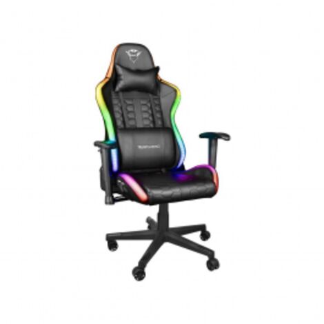 Trust Gaming Sedia da Gaming illuminata LED RGB GXT 716 Rizza - Sedia PC Ergonomica Regolabile con 350 Colori, Totalmente Girevole, con Cuscini Removibili - Nero