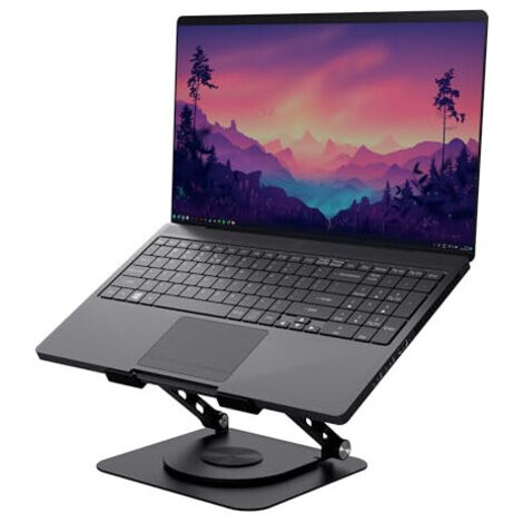 Trust Zeff Support Ordinateur Portable 16 Pouces Ergonomique, Angle de Rotation de 360°, Support PC Portable Pliable en Métal, Hauteur Réglable, Rehausseur PC Portable Dell HP Macbook, Noir (25482)