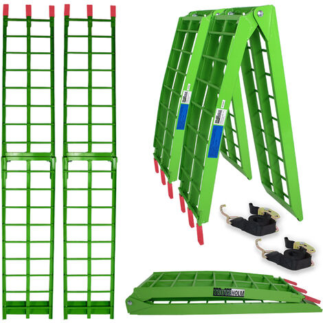 TRUTZHOLM 2 x Auffahrrampe klappbar 180 cm Traglast 680 kg Alu grün geriffelte Einzelstäbe Verladerampe
