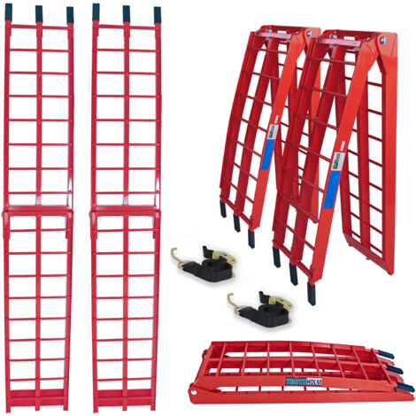 TRUTZHOLM 2 x Auffahrrampe klappbar 180 cm Traglast 680 kg Alu rot geriffelte Einzelstäbe Verladerampe