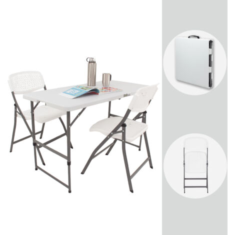 TRUTZHOLM Campingset eckig Klapptisch 120x60 cm mit 2 Klappstühlen Kunststoff / Stahl pulverbeschichtet Campingtisch Partytisch