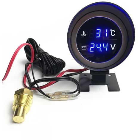 Trywise 12V/24V Multimètre combiné universel de température et de tension d'eau - Affichage numérique LCD rond