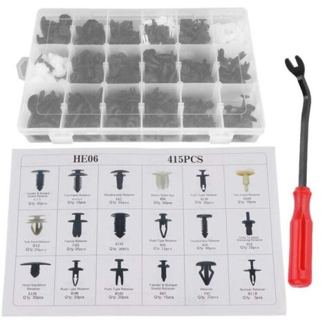 Trywise 415 pièces 18 tailles assorties Clip garniture voiture punaise Rivet pare-chocs porte panneau de retenue avec tournevis