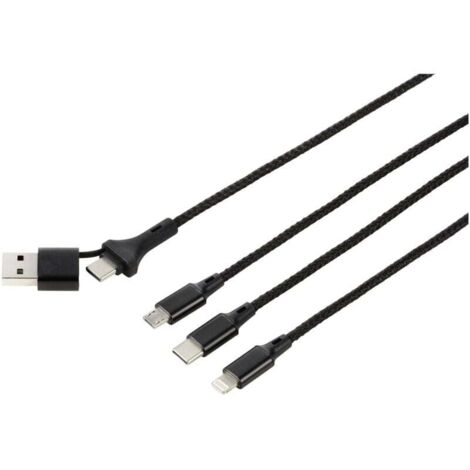 Trywise Câble de charge USB USB 2.0 USB-A mâle, USB-C® mâle, USB-Micro-B mâle, Connecteur Lightning , USB-C® mâle 1.20 m anthracite/noir conn D373352