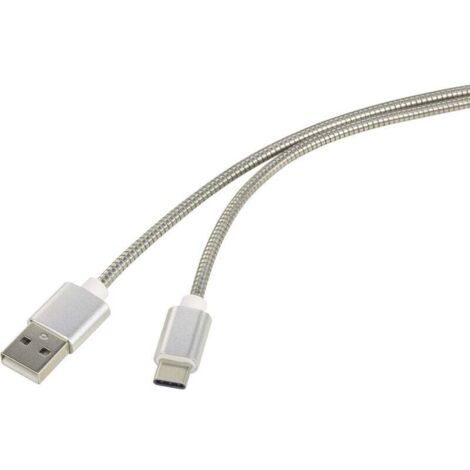 Trywise Câble USB USB 2.0 USB-A mâle, USB-C® mâle 1.00 m argent gaine de câble en acier inoxydable RF-4888671 X503341