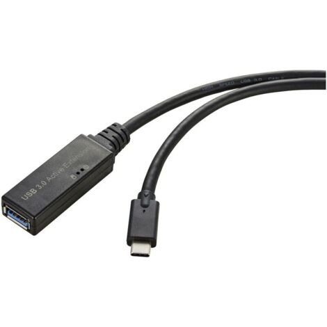 Trywise Câble USB USB 3.2 Gen1 (USB 3.0) USB-C® mâle, USB-A femelle 5.00 m noir actif avec amplification du signal, avec fonction OTG RF-5231962 X930692