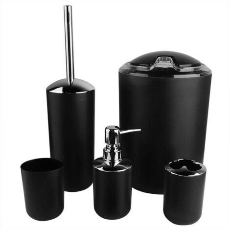 Trywise  Ensemble d'accessoires de salle de bain, porte-brosse à dents, poubelle, distributeur de savon (noir), 6 pièces/ensemble