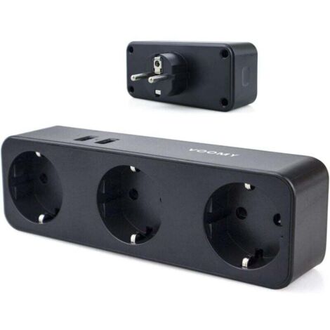 Trywise  Multiprise Murale, 5 en 1 Prise USB Multiple USB, Multiprise 3 Prises et 2 Ports USB, Prise Multiple Murale USB 4000W, Triplette Electrique pour la Maison Le Bureau Les Voyages (Noir)