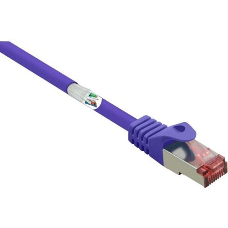 Trywise RF-4724914 RJ45 Câble réseau, câble patch CAT 6 S/FTP 0.25 m violet avec cliquet d'encastrement, contacts dorés, ignifuge 1 pc(s) Y851342