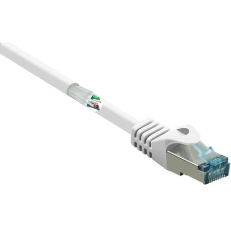 Trywise RF-5043912 RJ45 Câble réseau, câble patch CAT 6a S/FTP 10.00 m blanc avec cliquet d'encastrement, ignifuge 1 pc(s) S590382