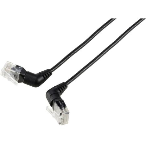Trywise RF-6071544 RJ45 Câble réseau, câble patch CAT 6 U/UTP 2.00 m noir Contacts enfichables orientables à 360°, Câble de sortie coudé 1 pc V234453