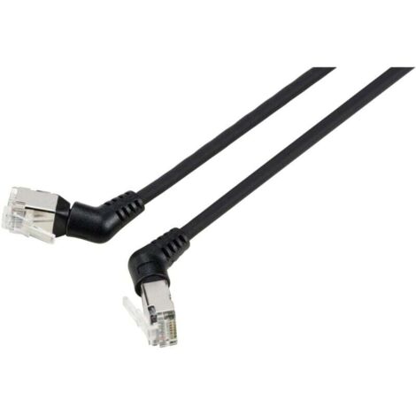 Trywise RF-6071548 RJ45 Câble réseau, câble patch CAT 6a F/UTP 1.00 m noir Contacts enfichables orientables à 360°, Câble de sortie coudé 1 p V234413