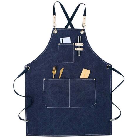 Trywise  Tablier de cow-boy de haute qualité avec poches pour coiffeur, Tablier de travail multifonction en toile cirée imperméable, peintre, jardinier, styliste de coiffure pour femme et homme,bleu