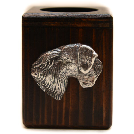 Tschechischer Terrier, Cesky Terrier - Kerzenständer aus Holz mit Hund, einzigartiges Andenken nach dem Verlust eines Hundes, Handarbeit von Art-Dog