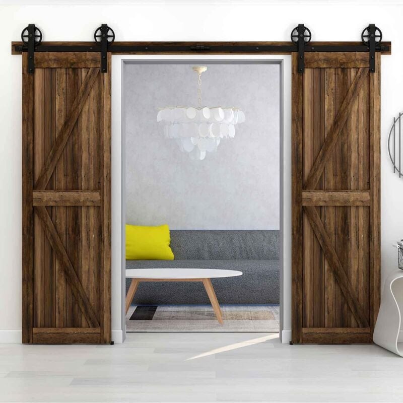 Kit porte coulissante avec amortisseur, fixation sur côté de porte , avec Grandes Roues, Double Porte 213CM - Tsmst