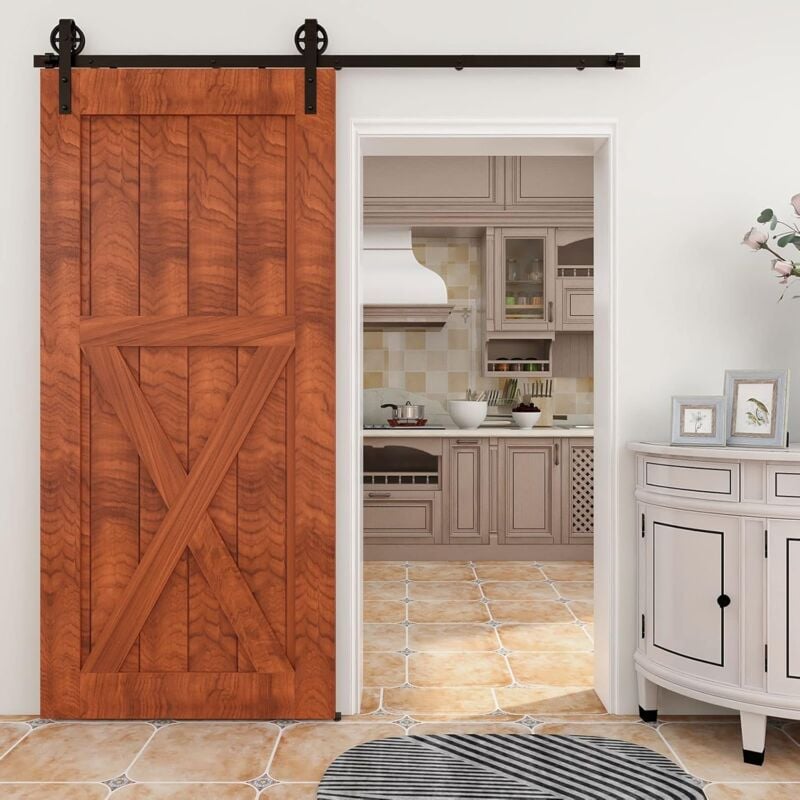 Rail de porte coulissante avec amortisseur, fixation sur côté de porte , avec Roues, Porte Simple 200CM - Tsmst