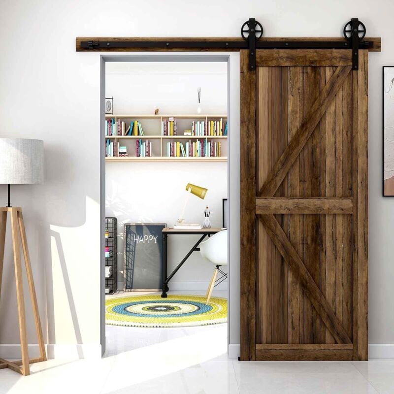 Kit porte coulissante avec amortisseur, fixation sur côté de porte , avec Grandes Roues, Porte Simple 244CM - Tsmst