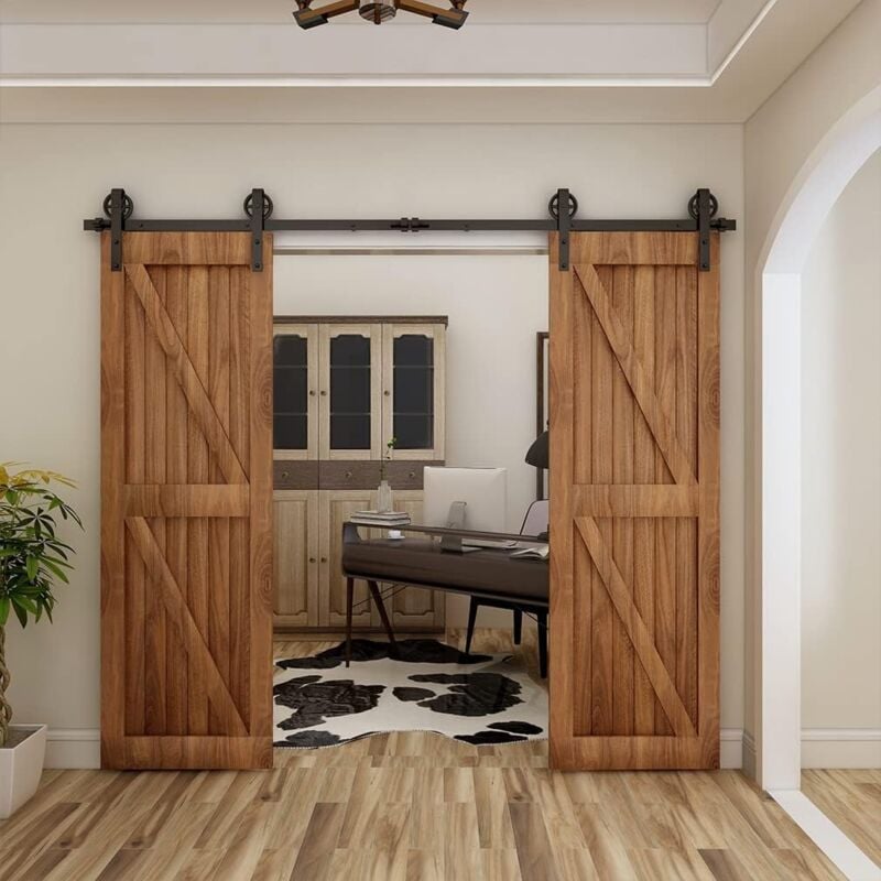 Kit porte coulissante avec amortisseur, fixation sur côté de porte , avec Roues, Double Porte 274CM - Tsmst