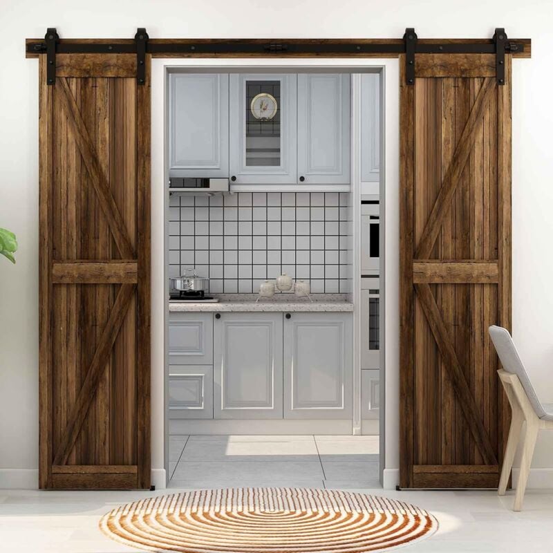 Kit porte coulissante avec amortisseur, fixation sur côté porte, Double Porte 183CM - Tsmst