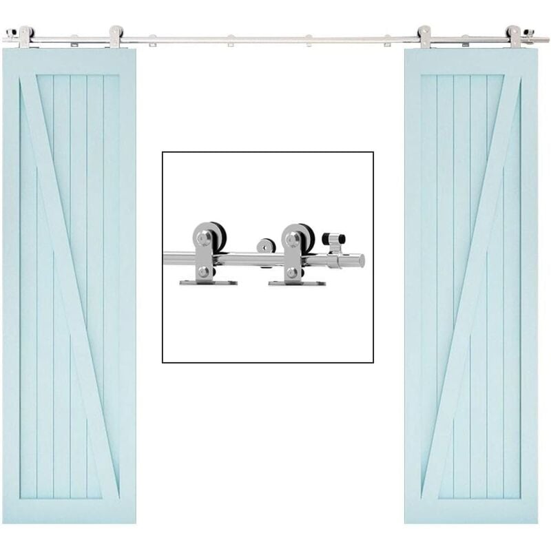 Kit porte coulissante en Acier Inoxydable avec amortisseur, fixation sur chant de porte, Double Porte 304CM - Tsmst
