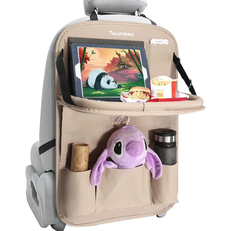 ZVD - Tsumbay Car Organizer, Car Seat Back Protector, Waterproof Kick Mats with Dining Table, Multi-Pockets for Car Storage, 1PC / Beige