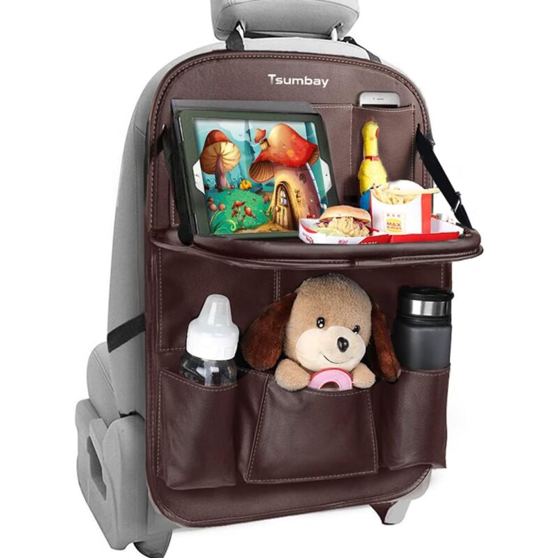 ZVD - Tsumbay Car Organizer, Car Seat Back Protector, Waterproof Kick Mats with Dining Table, Multi-Pockets for Car Storage, 1PC / Brown