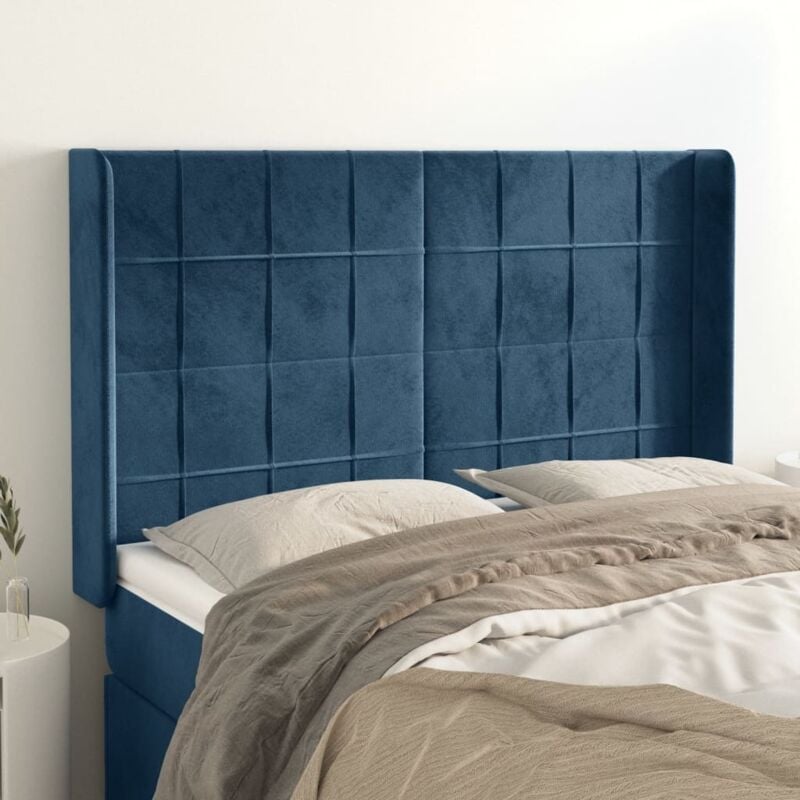 Tête de lit avec oreilles Bleu foncé 147x16x118/128 cm Velours Vidaxl
