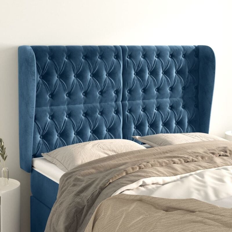 Tête de lit avec oreilles Bleu foncé 147x23x118/128 cm Velours Vidaxl