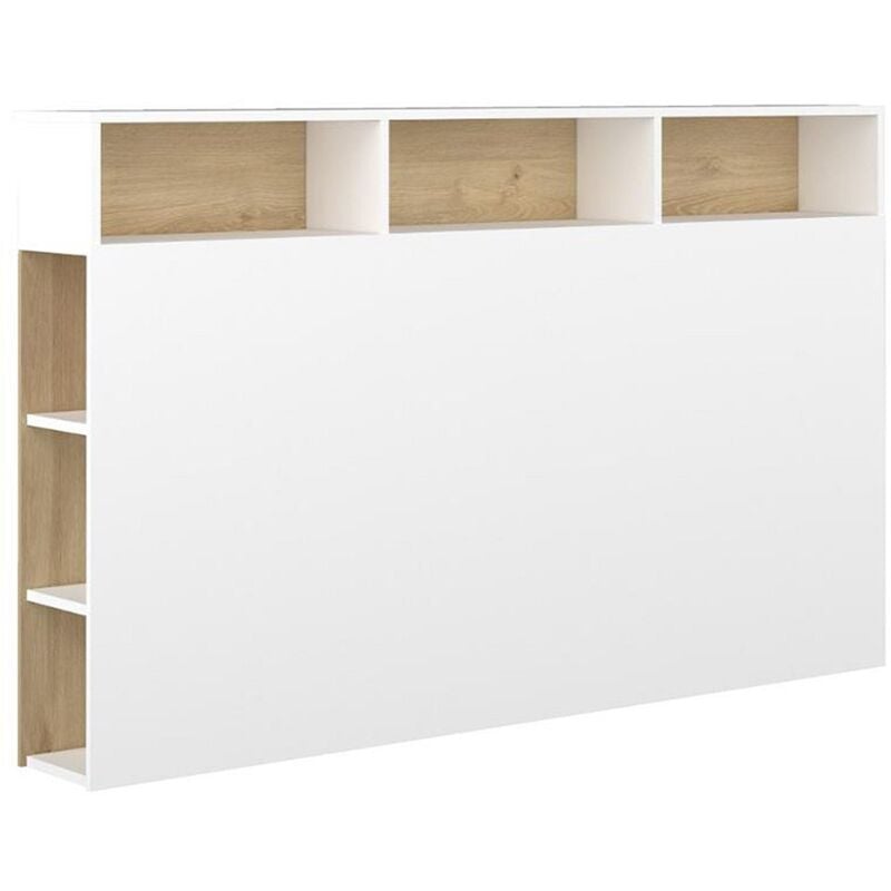 Tête de lit avec rangements nastia - 160 cm - Blanc et chêne