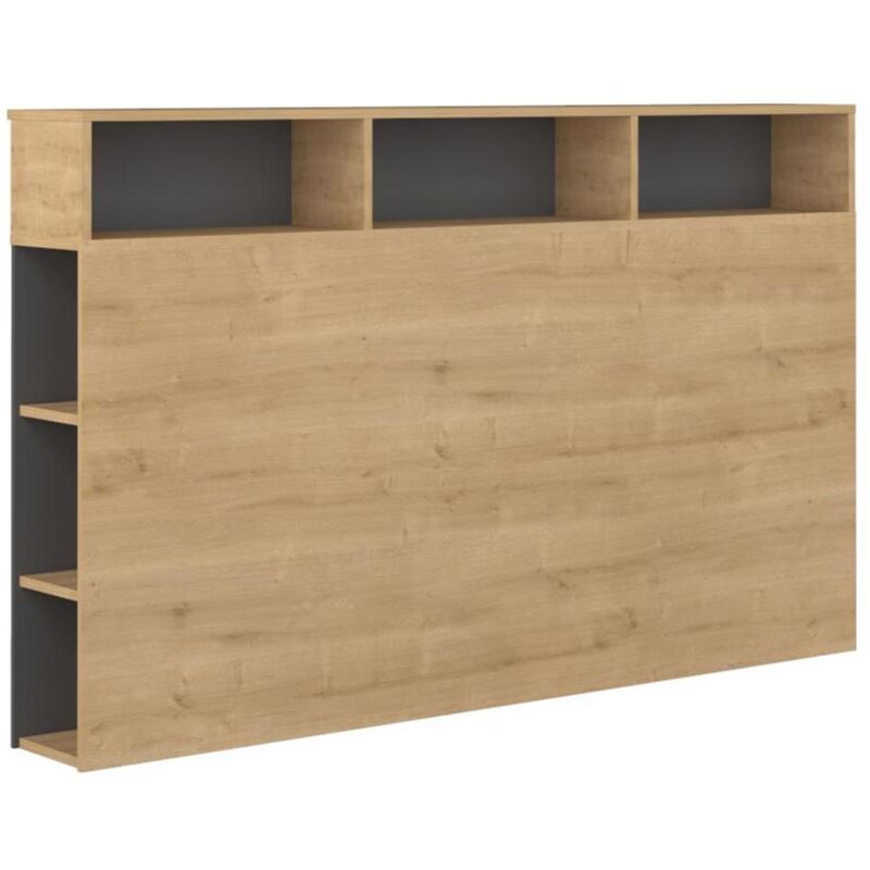 Tête de lit avec rangements nastia - 160 cm - Chêne et anthracite