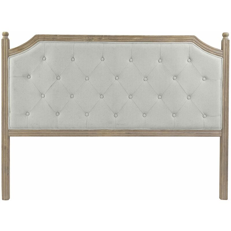 Tête de lit capitonnée en bois d'hévéa et lin coloris gris clair / naturel - Longueur 160 x profondeur 10 x hauteur 120 cm Pegane