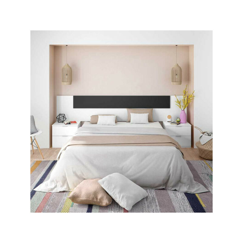 Tête de lit avec chevets Blanc et Gris - neen - Tête de lit : l 247 x 3 x h 50 cm Tables de chevets : l 50 x l 38 x h 45 cm