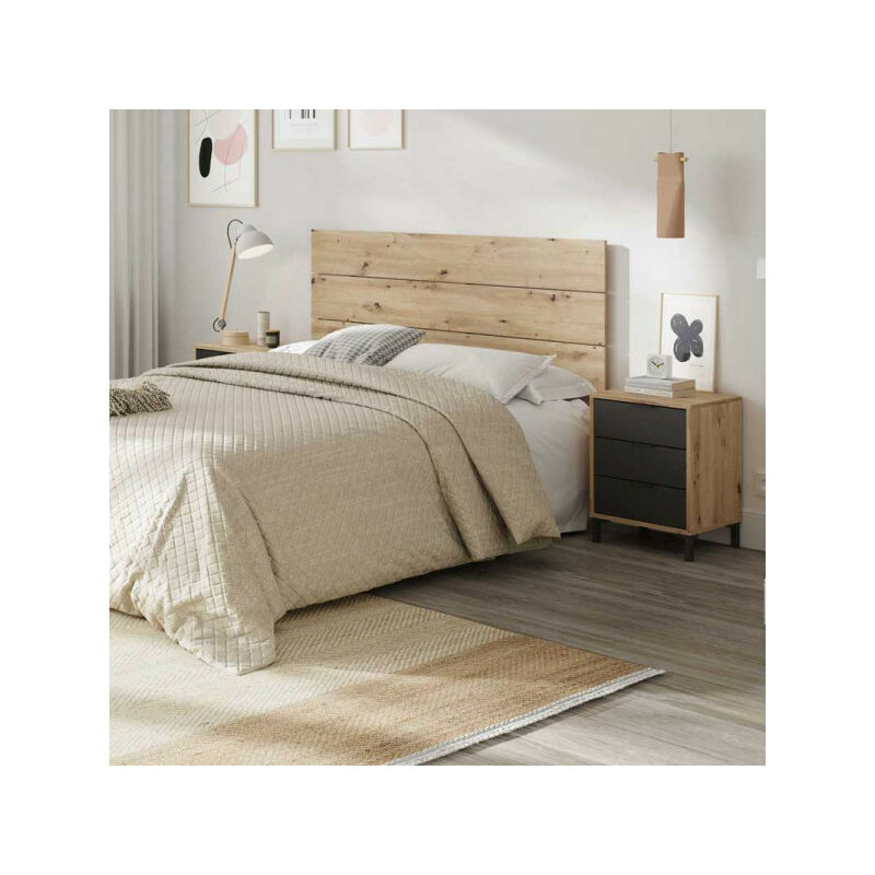 Tête de lit et chevets Chêne/Anthracite - lumia - Tête de lit seule : l 160 x l 2.5 x h 60 cm Chevets : l 40 x l 33 x h 54.5 cm